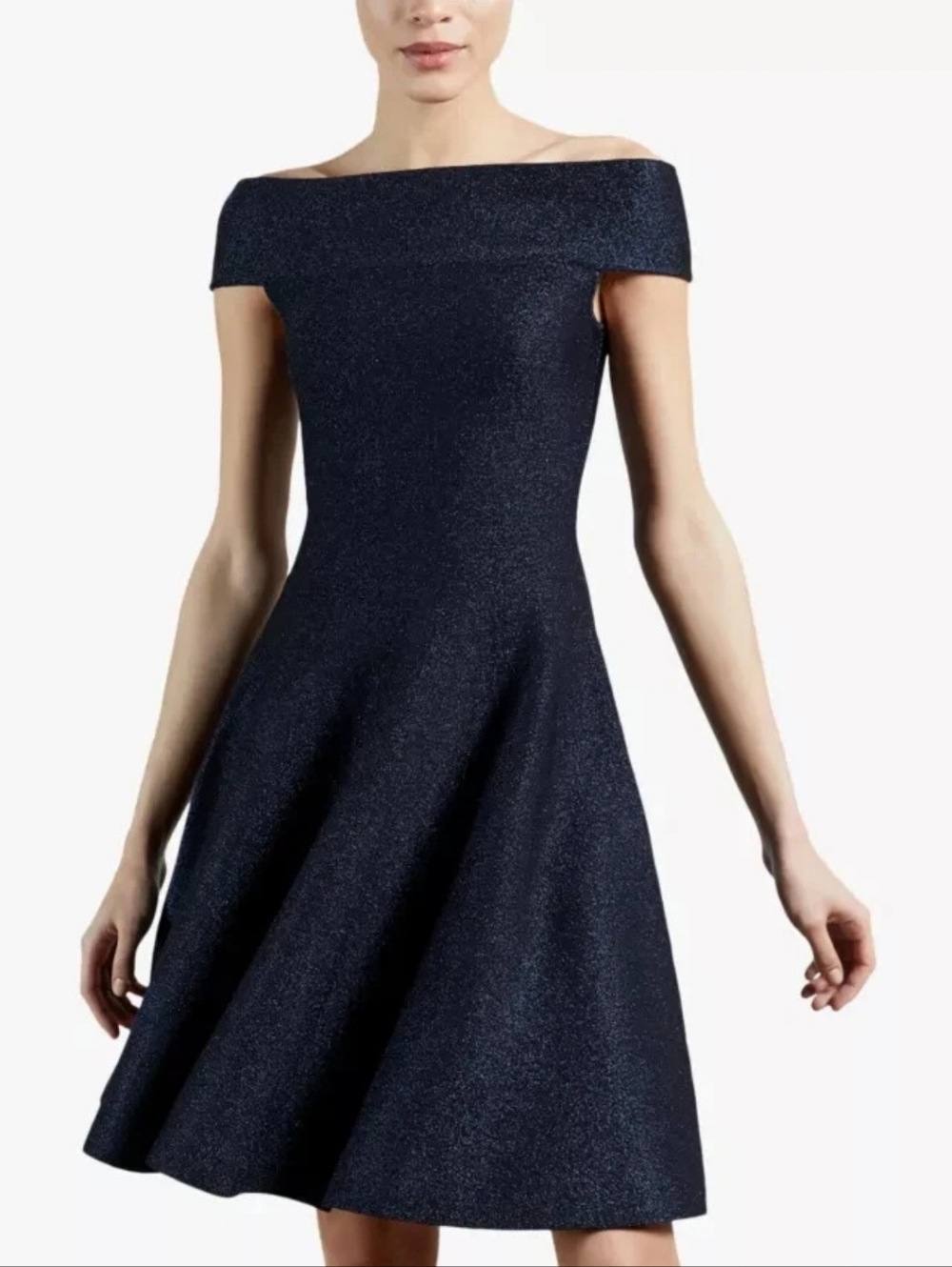 Ted Baker London Navy Sparkle One-Shoulder Fit-and-Flare Dress Size Large